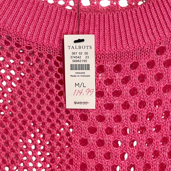 Talbots Pink Open Stitch Poncho Sweater Womens Size Medium/Large Linen Blend NWT - Picture 4 of 12
